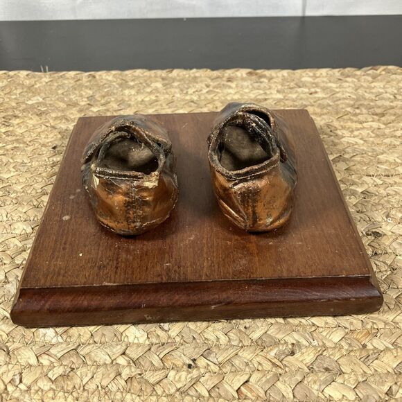 Vintage Bronzed Dipped Children's Baby Shoes Booties Babyshower - Picture 4 of 6